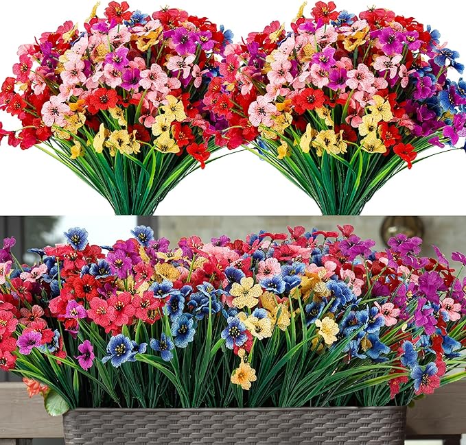 20 Bundles Artificial Flowers for Outdoors or Indoor Garden Home Decoration,No Fade Fake Flowers Faux Plants for Decoration Hanging Planters,Porch Window Box Garden Wedding Farmhouse Fake Plants