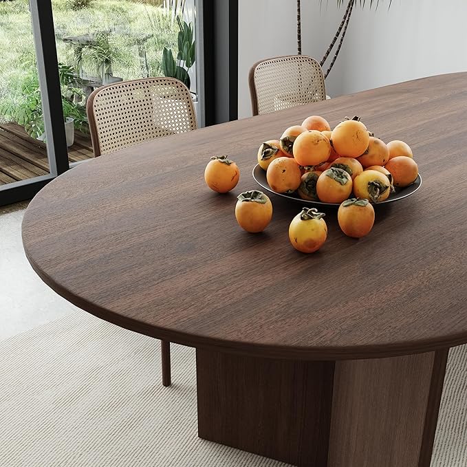 Casaphoria 79" Dining Table for 6, Wood Kitchen Table with Scratch-Resistant Top & V-Shaped Base, Modern Farmhouse Oval Dining Table for Living Room, Kitchen, Easy Assembly, Walnut