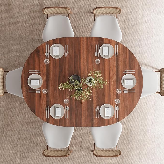 Feonase 59" Round Extendable Dining Room Table for 4-6, Modern Oval Kitchen Table with Heavy Duty Wood Base, Metal Frame Support, for Kitchen Dining Living Room, Easy Assembly, Walnut