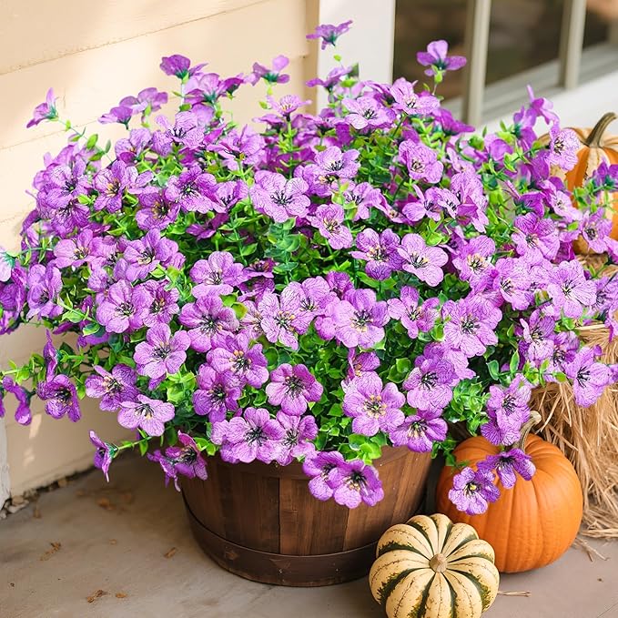 Artificial Fake Plants Flowers for Outdoor Outside Summer Decoration, 12 Bundles Faux UV Resistant Look Real Silk Purple Daisy for Porch Patio Home Window Box Yard Garden Planter