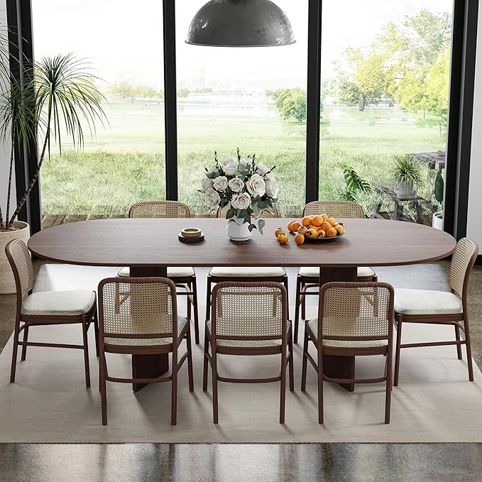 Casaphoria 79" Dining Table for 6, Wood Kitchen Table with Scratch-Resistant Top & V-Shaped Base, Modern Farmhouse Oval Dining Table for Living Room, Kitchen, Easy Assembly, Walnut