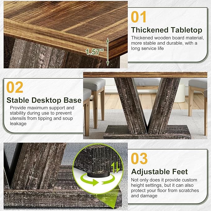 NicBex 47" Dining Table for 4 People, Farmhouse Dinner Table Small Dining Room Tables Rectangular Wooden Kitchen Tables with Heavy Duty Pedestal for Kitchen, Living Room, Black & Brown