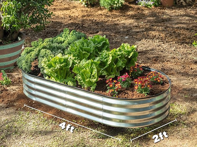 Galvanized Raised Garden Bed Outdoor // 4×2×1 ft Planter Boxes Raised Beds for Outdoor Plants, Vegetables, Gardening // Large Metal Raised Garden Bed Kit (Silver)