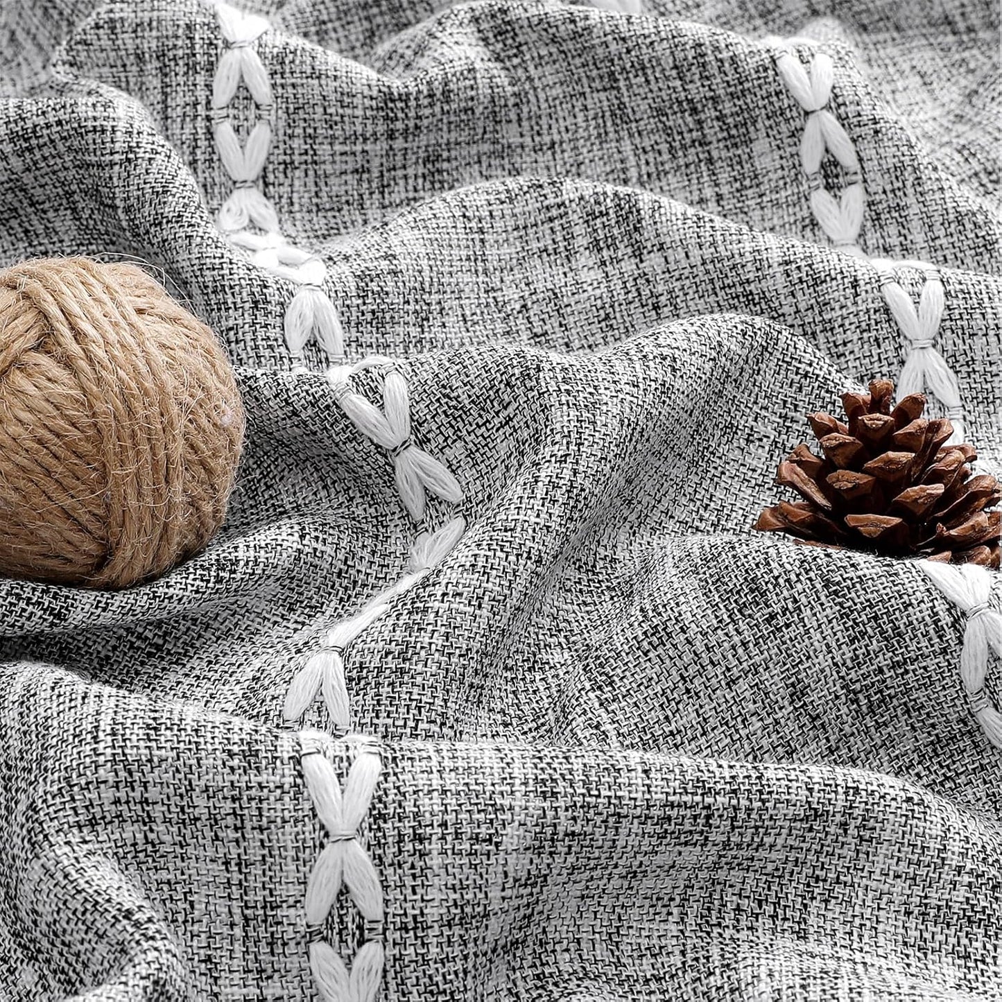 MitoVilla Dark Grey Boho Small Stall Shower Curtain Set 36 x 72, Half Size Narrow Polyester Linen Fabric Shower Curtains for Farmhouse Bathroom Decor, Charcoal Grey