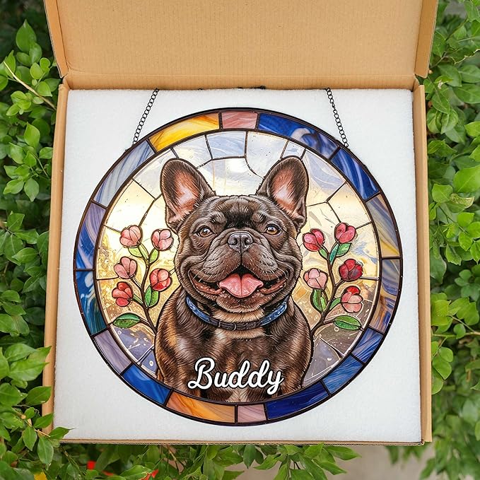 Custom Photo Dog Memorial Suncatcher, Custom Name Image Pet Suncatcher, Pet Loss Suncatcher, Stained Glass Light Catcher, Dog Memorial Ornament Loss of Pet Sympathy Gift