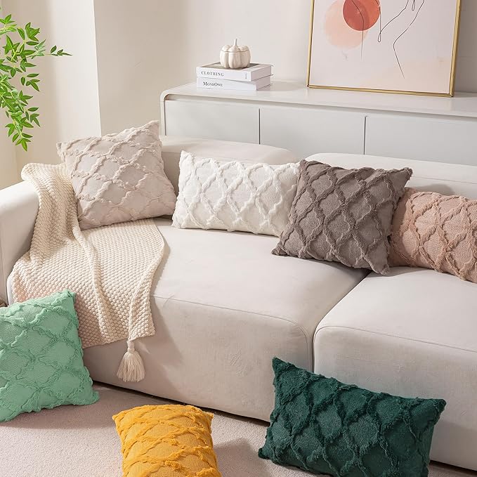 Set of 2 Soft Moroccan Throw Pillow Covers 12x20 Inch Plush Boho Decorative Pillow Cover Accent Cushion Case for Couch Sofa Bed, Sage Green