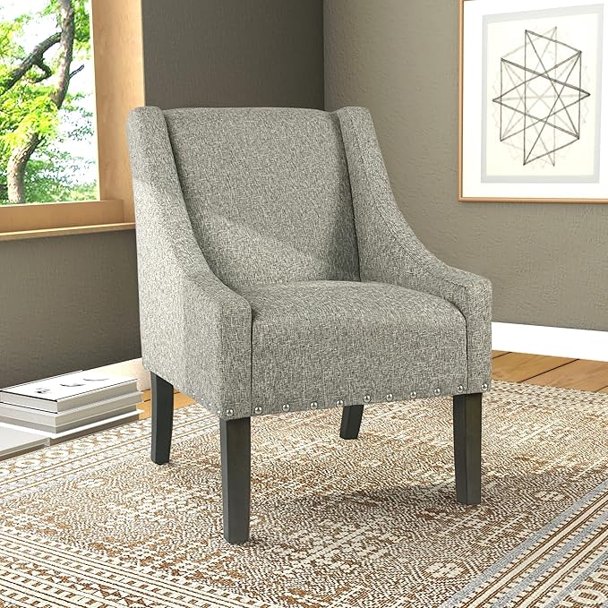 Homepop Home Decor | Upholstered Classic Swoop Arm Accent Chair | Accent Chairs for Living Room & Bedroom | Decorative Home Furniture, Sterling Grey