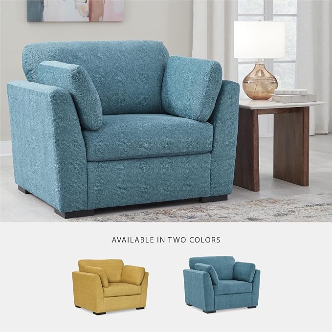 Signature Design by Ashley Keerwick Scandinavian Upholstered Oversized Chair with 2 Bolster Pillows, Blue