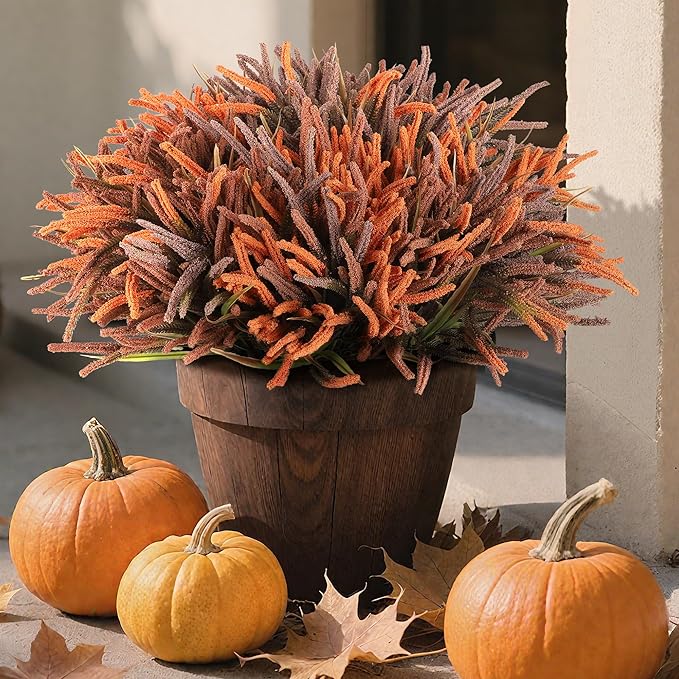 Artificial Fall Flowers for Outdoors - 6 Bundles UV Resistant Fake Plans Plastic Faux Fall Plants Arrangement, No Fade Outdoor Decor for Porch Garden Yard Home (Autumn Colors)