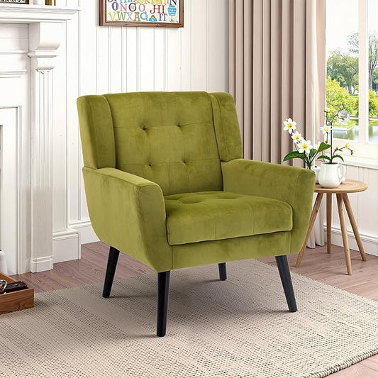 NicBex Modern Accent Chair for Living Room Upholstered Foam Filled Living Room Chairs with Metal Legs Velvet Cozy Lounge Armchair for Living Room Bedroom,Green