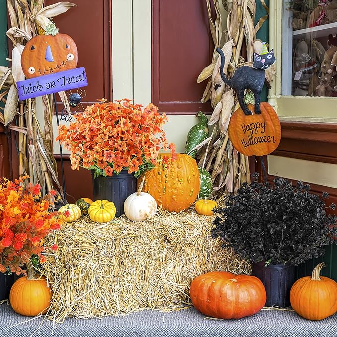 AGIRL 24 Bundles Artificial Fall Flowers Outdoor Indoor Decoration,Fake Plastic Flowers,Faux Mums Plant for Thanksgiving Fall Decor,for Hanging Outside Garden Front Door Porch Patio Window Box