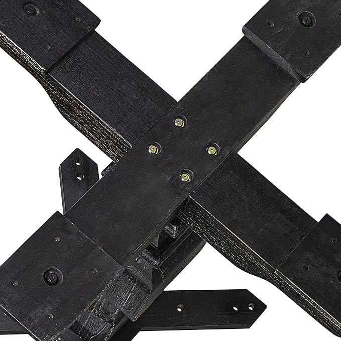 F53-11-TP - Wood Dining Table with Acacia Wood Round Tabletop, Sand Blasted Black Finish