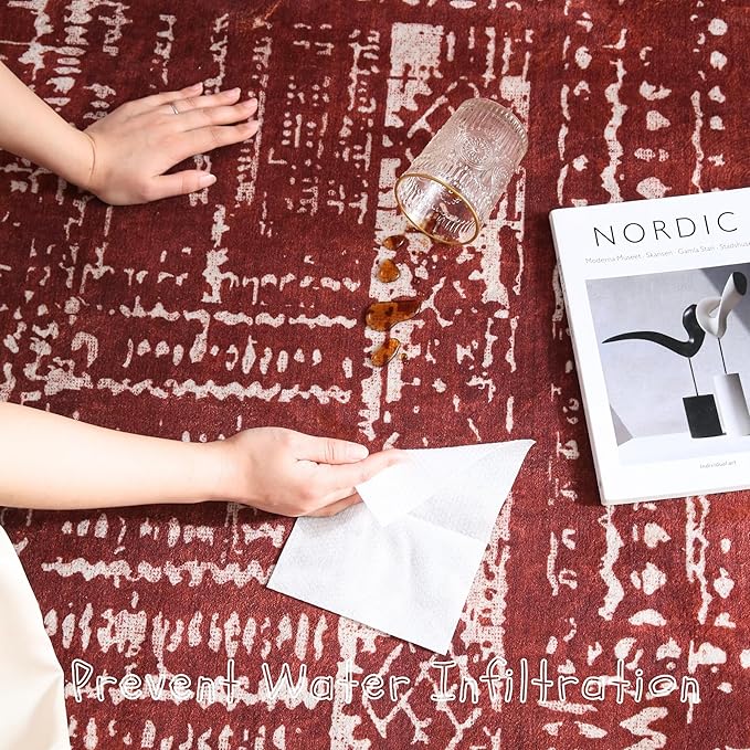 Living Room Rug 5x7 Rug Machine Washable Boho Area Rug Non Slip Moroccan Vintage Low Pile Large Rugs for Living Room, Bedroom, Farmhouse, Dining Room, Kids Playroom(Terracotta)