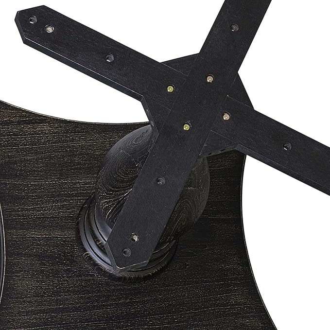 F52-11-TP - Dining Room Table with Acacia Wood Round Tabletop, Sand Blasted Black Finish