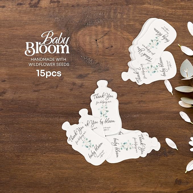 Plantable Bottle Shaped Seed Paper – 15 Green Baby Shower Favors for Guests with Wildflower Seeds, Baby Shower Gifts for Guest