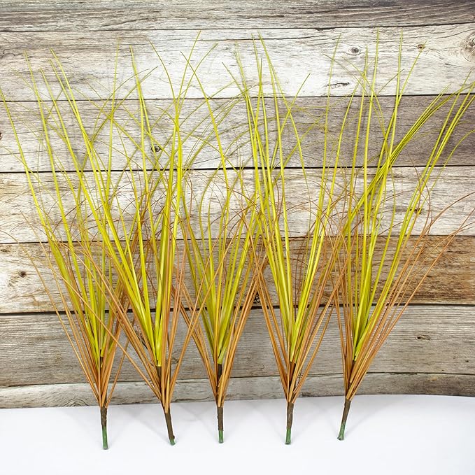 10PCS Artificial Plants Outdoor,Artificial Shrubs Fake Tall Grass,Artificial Faux Greenery Stems,Fake Leaves Artificial Grass Plant Onion Grass UV Resistant for Indoor Decor (10, Brown)