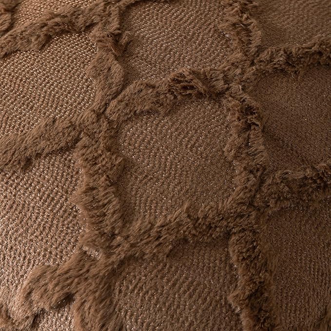 Set of 2 Soft Moroccan Throw Pillow Covers 18x18 Inch Plush Boho Decorative Pillow Cover Accent Cushion Case for Couch Sofa Bed, Deep Brown