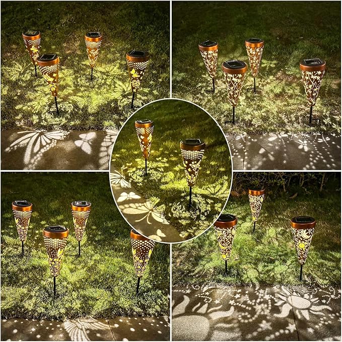 Butterfly gifts for women,2 Pack Solar pathway Lights Outdoor,Metal Garden decorations outdoor Lights with Patterns and Warm Light,Waterproof landscape lighting for Path Patio Backyard Walkway Yard