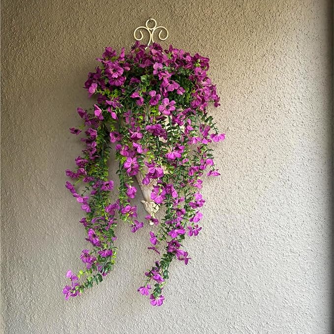 Artificial Hanging Flowers for Outdoors Faux Plants Decoration, 2 Packs Fake Silk Daisy Flower Realistic Outdoor Flowers UV Resistant Porch Patio Window Yard Outside Decor(Purple)