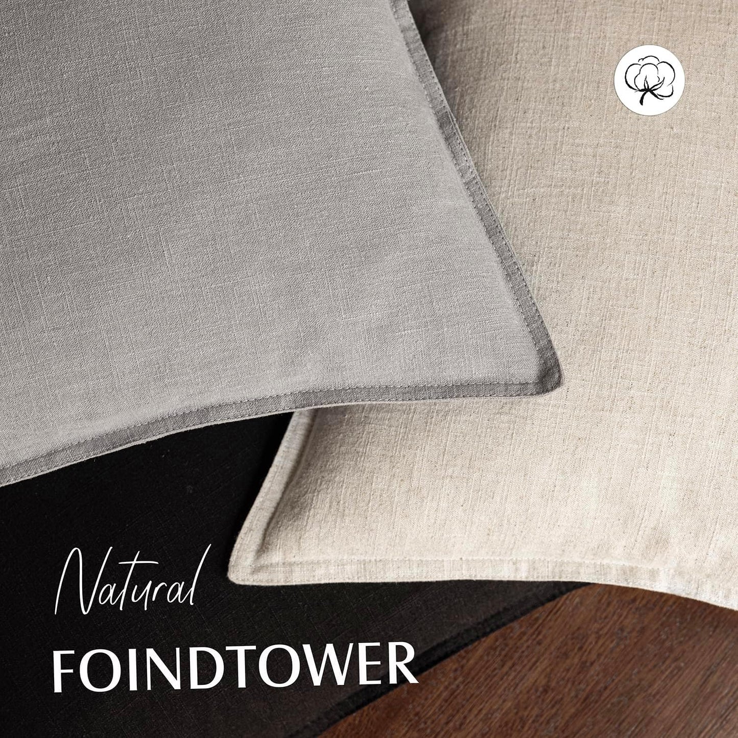 Foindtower Pack of 2, Decorative Linen Soild Throw Pillow Covers Soft Accent Cushion Case Boho Farmhouse Pillowcase for Chair Couch Sofa Bedroom Living Room Home Decor 20 x 20 Inch Light Rustic Gray