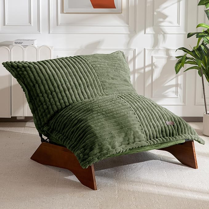 MAXYOYO Adjustable Living Room Chair, 3-Position Bean Bag Chair with Removable Cover, Upholstered Accent Chair with Frame, Soft Reclining Lounge for Bedroom, Apartment, Office, Green
