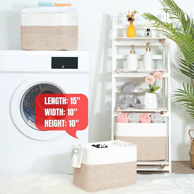 MINTWOOD Design 3-Pack Storage Baskets for Shelves, Playroom and Classroom Basket, Book Decorative Cube Bins, Woven Closet Organizers, Baby Nursery Baskets, Light Brown