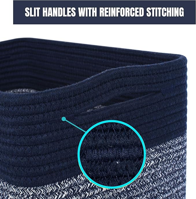 MINTWOOD Design 3-Pack Storage Baskets for Shelves, Playroom and Classroom, Book Basket, Decorative Storage Cube Bins, Woven Closet Organizers, Pantry and Shoe Organizer, Navy Blue