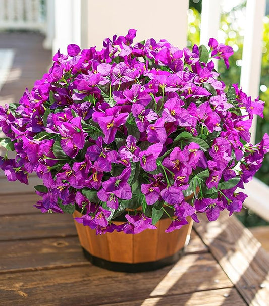 Fake Bougainvillea Artificial Flowers for Outdoors, 4 Bundles Realistic Fake Flower UV Resistant Silk Flowers for Outside, Faux Plants for Planter Patio Porch Window Garden Home Decoration (Purple)