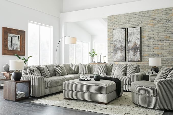 Signature Design by Ashley Lindyn Transitional Oval Tufted Upholstered Oversized Swivel Accent Chair, Gray