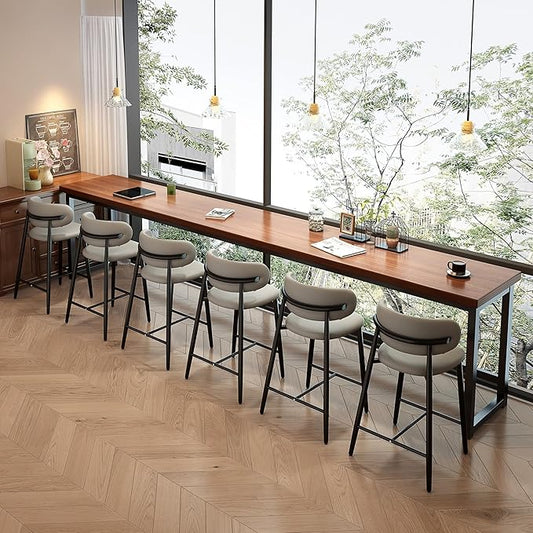 Bar Stools Set of 6 Counter Height Barstool Metal Kitchen Counter Height Bar Stool Island Chairs 26 Inch, Black/Light Grey