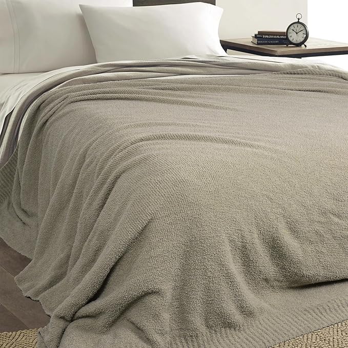 JOOJA Taupe Warm Queen Size Fuzzy Knitted Blanket, Oversized Luxury Bed Blankets Soft Lightweight Plush Throw for Cozy Nights (Taupe, 90x90)