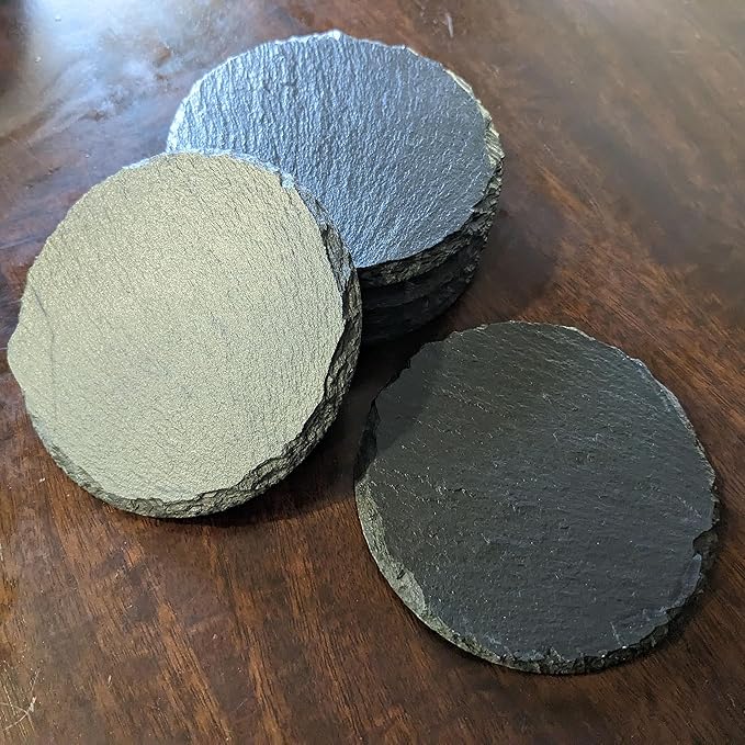 Mountain Majesty Slate Coasters with Stunning Mountain Scene Design - Perfect for Home and Office Decor and Protection of Surfaces, Available in Square or Round Coasters - Round Slate - Set of 8
