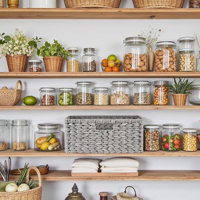 GRANNY SAYS Wicker Storage Baskets for Shelves, Waterproof Wicker Baskets for Organizing, Woven Basket for Shelves, Decorative Basket for Living Room, Grey