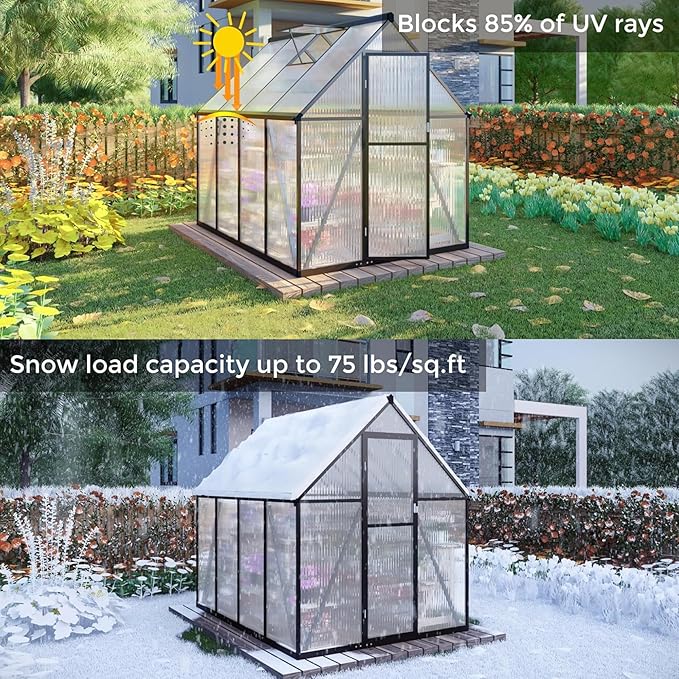 6 x 6 FT Greenhouse for Outside,Aluminum Walk-in Greenhouse,Dark Gray