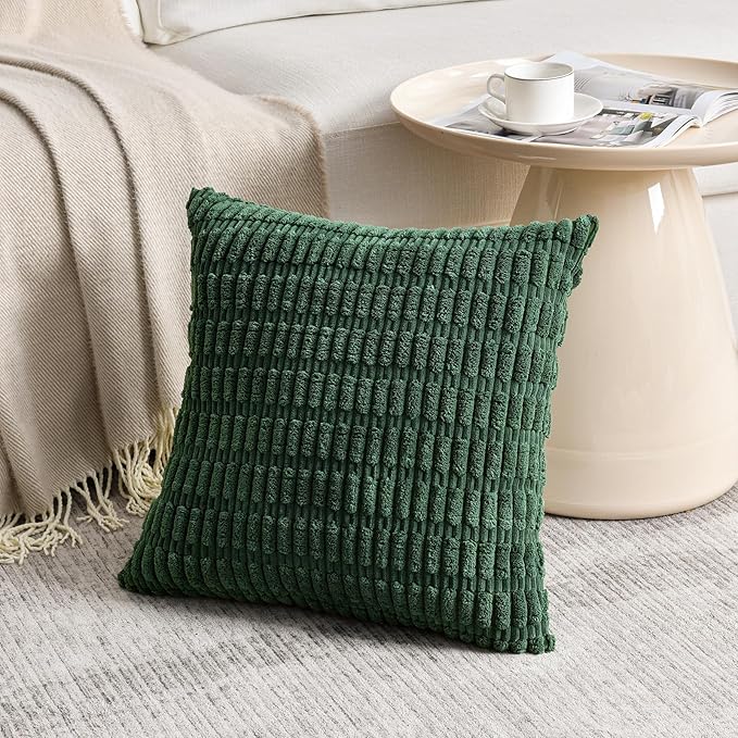 Fancy Homi Set of 4 Green Boho Spring Decorative Throw Pillow Covers 20x20 Inch for Couch Bed Sofa, Aesthetic Modern Bohemian Room Decor, Soft Fuzzy Fluffy Corduroy Textured Cushion Case 50x50cm