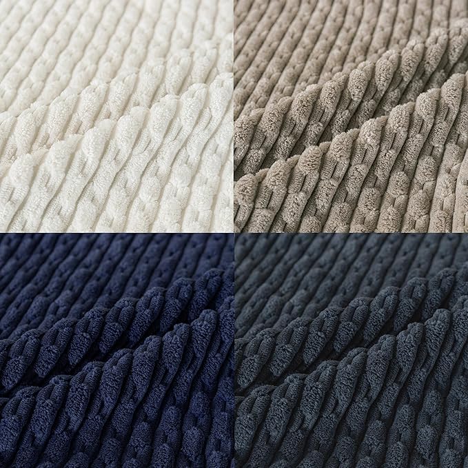 Set of 4 Navy White Taupe Decorative Throw Pillow Covers 16x16 Inch Corduroy Pillow Covers for Bed Couch Sofa Living Room Soft Square Cushion Cases