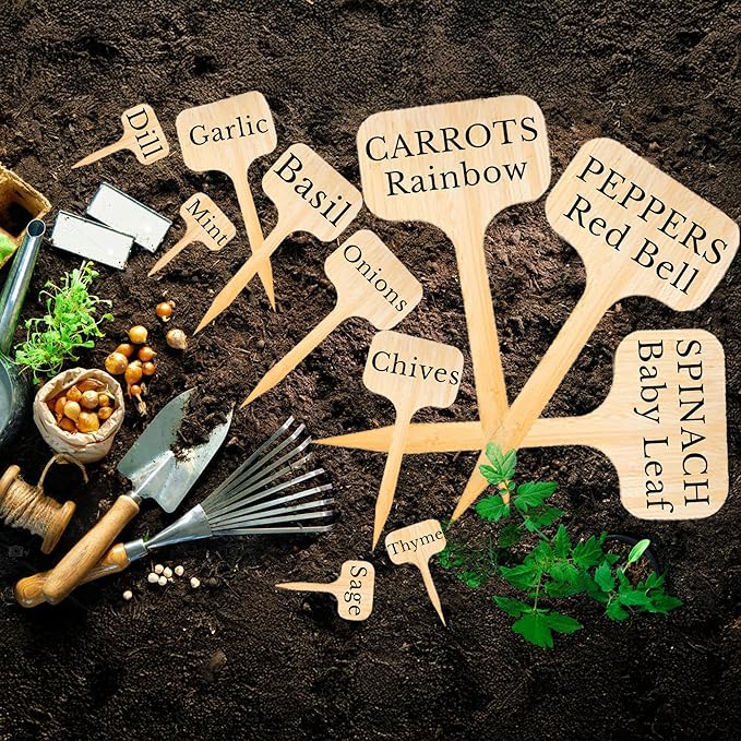 50 Pack 8 Inch Tall Plant Labels Large Garden Markers Plant Name Tags for Flowers, Herbs, Vegatables, Seeds, Bulbs Easy to See Larger Writing Area with Full Size Marker