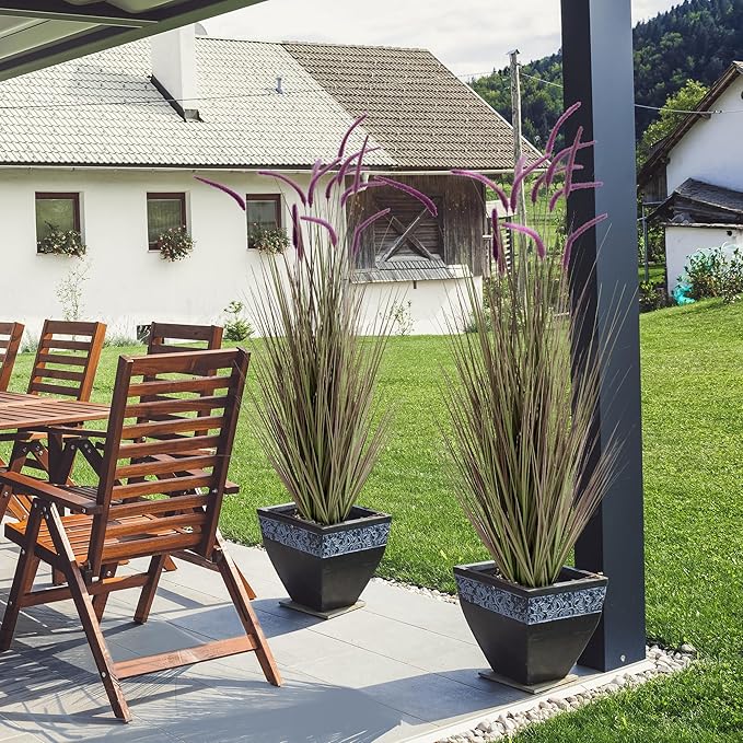 KOL Artificial 5ft 2-Pack Horsetail Reed Grass, 59in Tall Artificial Indoor Outdoor Fake Grass Plant, Home Office Décor Artificial Plants in Pot Faux Plant Greenery, Wedding Decor, Purple