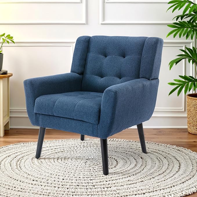 NicBex Modern Accent Chair for Living Room Upholstered Foam Filled Living Room Chairs with Metal Legs Linen Cozy Lounge Armchair for Living Room Bedroom,Blue