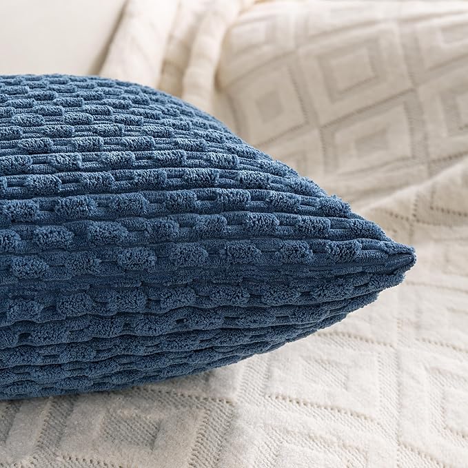 Set of 4 Blue Decorative Throw Pillow Covers 26x26 Inch Corduroy Pillow Covers for Bed Couch Sofa Living Room Soft Square Cushion Cases