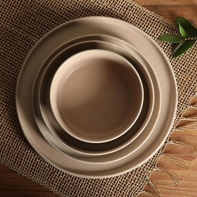 Gibson Elite Tatum Premium Porcelain Matte Reactive Glaze 16-Piece (Service for 4) Plates and Bolws Stackable Dishes Ceramic Dinnerware - Blush Pink/Taupe