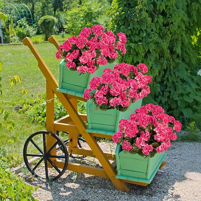 4PCS Home Decor Fake Plants Artificial Flowers Artificial Geraniums Outdoor Fake Flowers Artificial Flowers Fake Silk Bouquet, Fall Decor for Interior Porch Garden Decoration 14.4"(Rose Red)