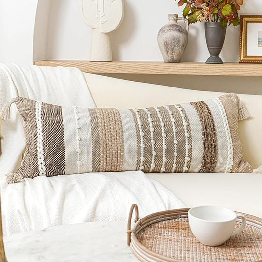 BlissBlush Brown Decorative Lumbar Pillow Cover 14x36 Boho Long Body Pillow for Bed Farmhouse Lumbar Throw Pillow for Couch Modern Accent Textured Throw Pillowcase