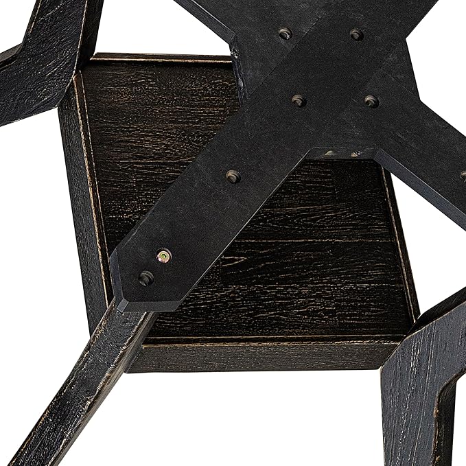 F58-11-TP - Kitchen Table with Acacia Wood Round Tabletop, Sand Blasted Black Finish