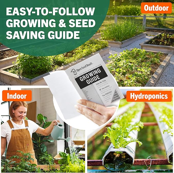 Open Seed Vault 15,000 Heirloom Plant Seeds for Gardening Vegetables and Fruits - Survival Seeds Kit with 30 Varieties - Organic, Non-GMO Survival Seed Pack for Home Gardening and Emergency Supplies