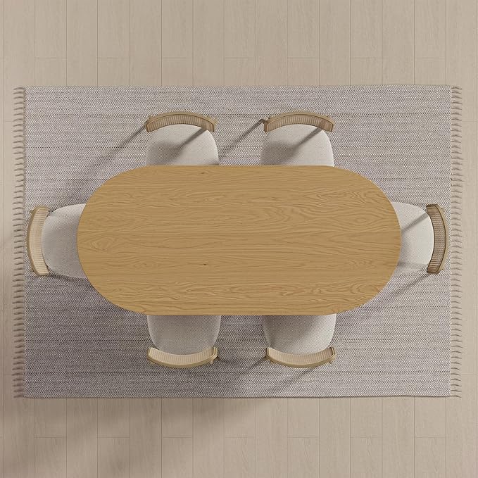 Casaphoria 67" Dining Table for 6, Wood Kitchen Table with Scratch-Resistant Top & Rattan Base, Modern Farmhouse Oval Dining Table for Living Room, Kitchen, Easy Assembly, Oak (Chairs not Included)