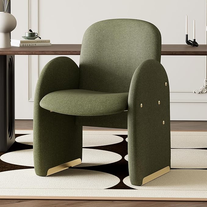 YOUTASTE Oversized Mohair Accent Chair for Living Room & Bedroom, Mid-Century Modern Armchair with Wood Frame & Gold Legs, Comfy Upholstered Single Sofa, Green