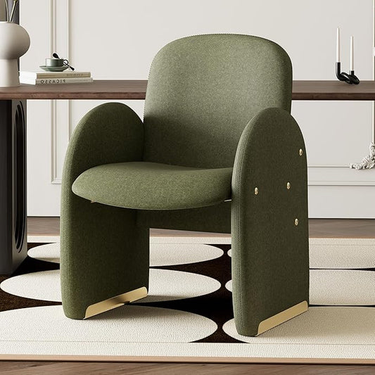 YOUTASTE Oversized Mohair Accent Chair for Living Room & Bedroom, Mid-Century Modern Armchair with Wood Frame & Gold Legs, Comfy Upholstered Single Sofa, Green