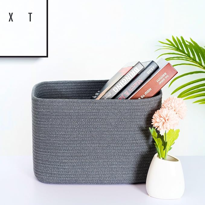 MINTWOOD Design 3-Pack Decorative Woven Storage Baskets for Shelves, Cube Bin Box for Organizing Books, Shoes, Dog Toys, Pantry Closet and Living Room Organizer, Charcoal Gray