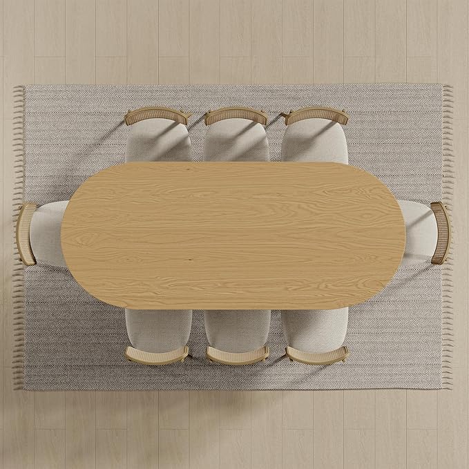 Casaphoria 79" Dining Table for 6, Wood Kitchen Table with Scratch-Resistant Top & V-Shaped Base, Modern Farmhouse Oval Dining Table for Living Room, Kitchen, Easy Assembly, Natural Wood